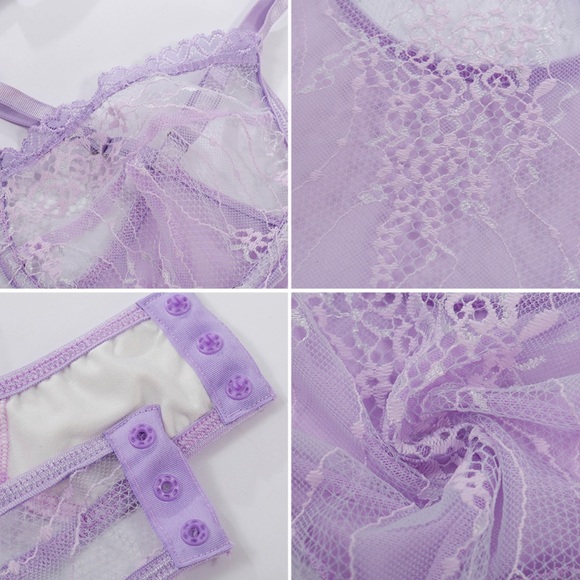 Lilac Lacey Embroidered Stitch Lace Bodysuit Top - Picture 6 of 7